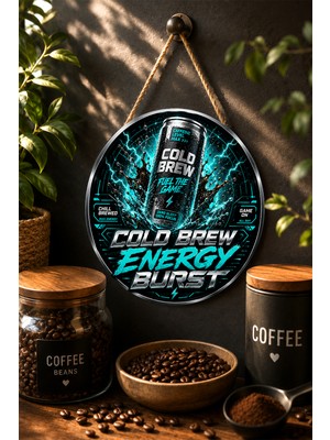 Mayeka Cold Brew Energy Burst Mavi Kutu Kahve Yuvarlak Mdf Tablo