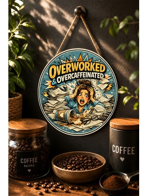 Mayeka Overworked Overcaffeinated Bunalmış Kadın Yuvarlak Mdf Tablo Kahve