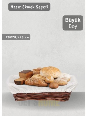 Jet's Home Hasır Ekmek Sepeti Dikdörtgen Çok Amaçlı Sepet Yılbaşı Sepeti Büyük Boy 28 cm
