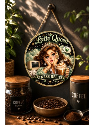 Mayeka Latte Queen Stress Relief Kadın Kahve Mdf Yuvarlak Duvar Dekoru
