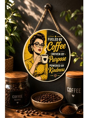 Mayeka Fueled By Coffee Driven By Purpose Retro Mdf Yuvarlak Kahve Duvar Dekoru