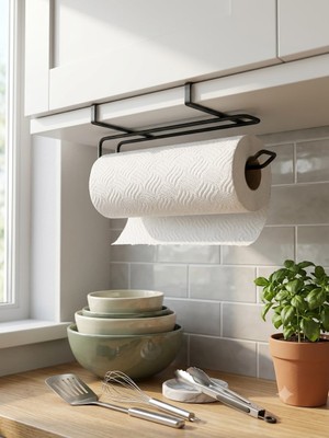 Grassi Havluluk Peçetelik Askısı Banyo Mutfak Düzenleyicisi Kağıt Rulo Havlu Askılığı Pratik Siyah Rulo