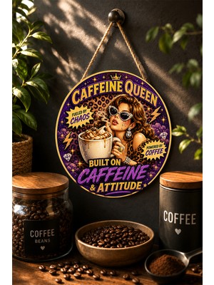Mayeka Caffeine Queen Leoparlı Taşlı Kraliçe Yuvarlak Mdf Tablo Kahve