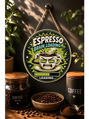 Mayeka Espresso Brain Loading Çizgi Film Kupa Yuvarlak Mdf Tablo Kahve
