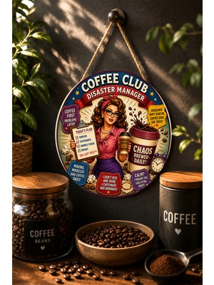 Mayeka Coffee Club Disaster Manager Retro Ofis Yuvarlak Mdf Tablo Kahve