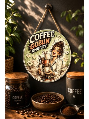 Mayeka Espresso Fueled Menace Punk Kahve Temalı Mdf Yuvarlak Duvar Dekoru