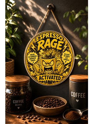 Mayeka Coffee Goblin Energy Komik Kahve Temalı Mdf Yuvarlak Duvar Dekoru