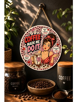 Mayeka Powered By Coffee Neon Tasarım Mdf Yuvarlak Duvar Panosu Kahve