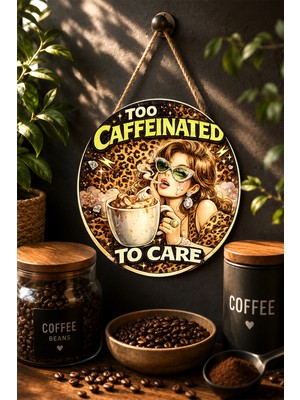 Mayeka Too Caffeinated To Care Leopar Desenli Yuvarlak Mdf Tablo Kahve