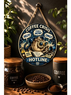 Mayeka Coffee Crisis Hotline Retro Çevirmeli Telefon Yuvarlak Mdf Tablo Kahve