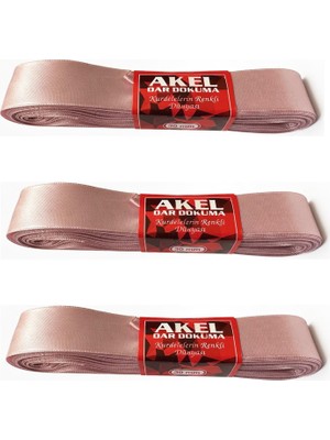 Akel Dar Dokuma Toz Pembe Saten Kurdele - 3 Cm. x 10 Metre - 3 Adet