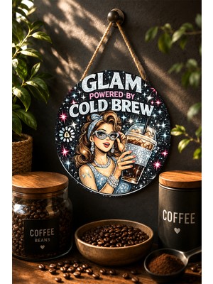 Mayeka Glam Powered By Cold Brew Işıltılı Pin-Up Yuvarlak Mdf Tablo Kahve