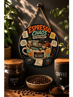 Mayeka Espresso Chaos Department Masa Temalı Illüstrasyon Yuvarlak Mdf Tablo Kahve