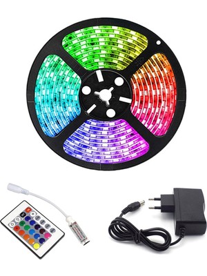 Skygo Rgb Şerit 5 Metre 16 Renkli Kumandalı Adaptörlü Çift Taraflı Bant