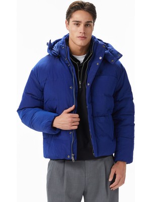 Calvin Klein Ripstop Quilted Logo Hooded Erkek Mavi Ceket