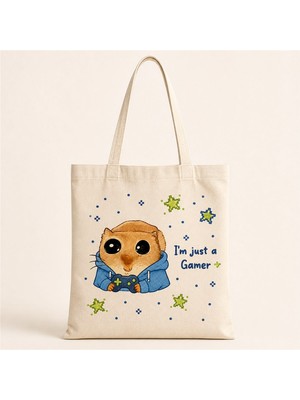 Sad Üzgün Hamster - Meslek Gamer Oyuncu Baskılı Bez Çanta