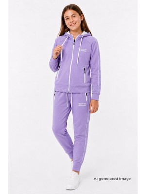 Pina Kids Kız Çocuk Scuba Unlimited Çift Şeritli Kapüşonlu Reglan Kol Dalgıç Kumaş Eşofman Takımı ESF7023