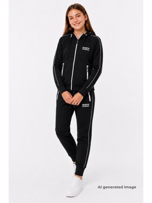 Pina Kids Kız Çocuk Scuba Unlimited Çift Şeritli Kapüşonlu Reglan Kol Dalgıç Kumaş Eşofman Takımı ESF7023