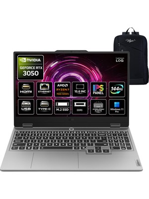 Lenovo Loq 15ARP10E Amd Ryzen 7 7735HS 32GB 512GB SSD Rtx 3050 6gb 15.6" Fhd (1920X1080) IPS 144Hz Windows 11 Pro Taşınabilir Bilgisayar 83S00032TR