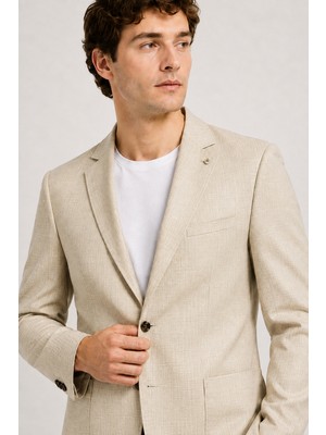 Bihan Store Erkek Keten Karışımlı Torba Cepli Sivri Yaka Blazer Ceket 6 Drop 1967-BEJ