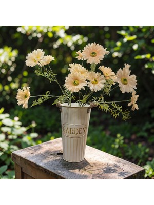 Sedosh Home Vision Galvaniz Dekoratif Halat Kulplu Kova Saksı Büyük Boy H:30 cm Ağız Çapı 18 cm - Metal Çiçeklik (Krem / Kahve / Yeşil)