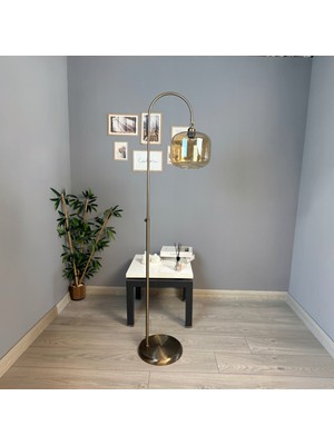 Bamyum Maple Bal Rengi Cam Lambader Modern Dekoratif Metal Oturma Odası Zemin Lambası