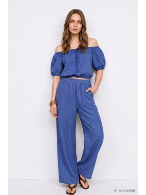 Rays Lastik Detay Kısa Kol Bluz Pantolon Takım 8670A Indigo