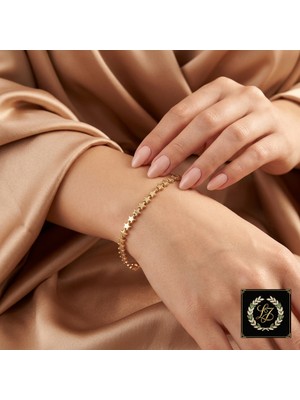 cm Jewelry Vıp Seri 316L Çelik 14K Gold Renk Minik Yıldız Sıralı Ince Bileklik 19,5 cm