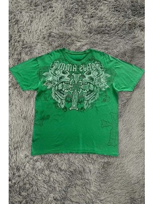 8line Yeşil Mma Elite Vintage Double Skull Y2K Unisex T-Shirt