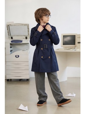 HC Kids Wear Erkek Çocuk Klasik Mevsimlik Trençkot - Lacivert