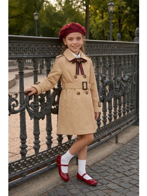 Hc Kids Wear Yaka Aksesuarlı Kız Çocuk Trençkot