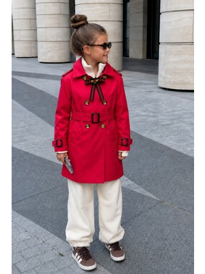 Hc Kids Wear Yaka Aksesuarlı Kız Çocuk Trençkot