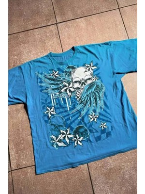 8line Mavi Gotik Skull Stars Y2K Unisex T-Shirt