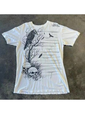 8line Beyaz Gothic Crow Skulls Cyber Grunge Unisex T-Shirt