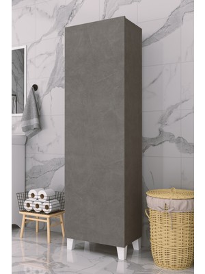Promodül Çok Amaçlı Banyo ve Temizlik Dolabı - 180 cm Kapaklı Kiler Dolabı - Kil Grisi- 5 Raflı Dar Alan Düzenleyici - 54 cm