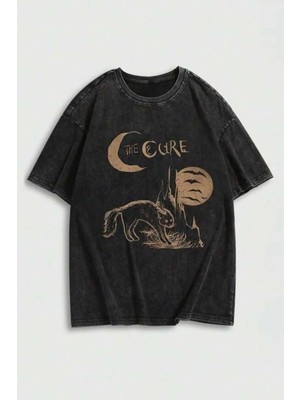 8line Siyah Yıkamalı The Cure Cat Y2K Unisex T-Shirt