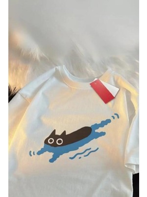 8line Ekru Swimming Cat Unisex T-Shirt