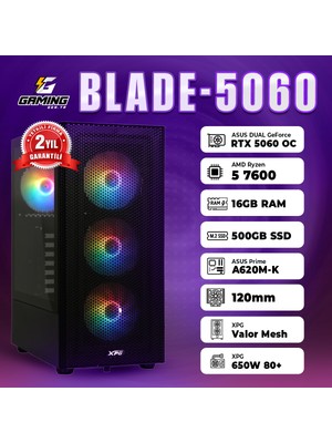 GamingGenTR BLADE-5060 / AMD Ryzen 5 7600 Tray / Asus Dual GeForce RTX 5060 8GB / 16GB Ram / 500GB SSD OEM Paket