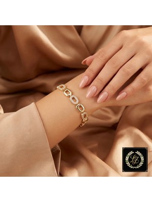 Xuping Jewelry Vıp Seri 316L Çelik 14K Gold Renk Geçmeli Kilitli Kalın Oval Halka Bileklik 19,5 cm