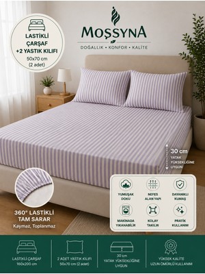 Mossyna Avantajlı Lastikli Çarşaf Seti | +2 Yastık Kılıfı | 30 cm Yatak Yüksekliğine Uygun | Ölçü Seçenekli