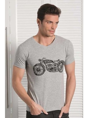 Meks Berrak Motosiklet Baskılı Erkek T-Shirt 1049 Gri S