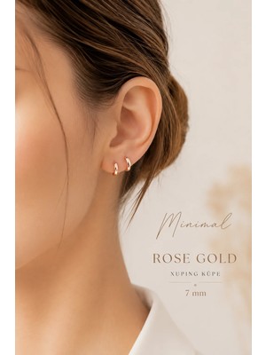 Sacce Scarves & Accessories 7 mm Mini Halka Küpe Rose Gold – Tam Saran Minimal Xuping Küpe 1 Çift