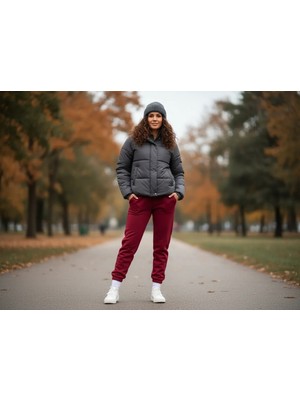 Meks Jogger 3 Iplik Şardonlu Cepli Tek Alt Siyah Siyah Bordo