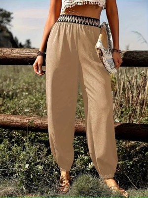 Mareandpanda Kadın Yüksek Bel Beli Lastikli Dökümlü ve Beli Şeritli Pera Pantolon