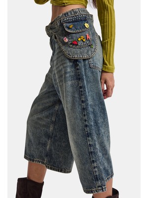It's Basic Kadın Kot Renk 4W6-31 Baggy Bermuda Icon Detaylı Tasarım Şortolon
