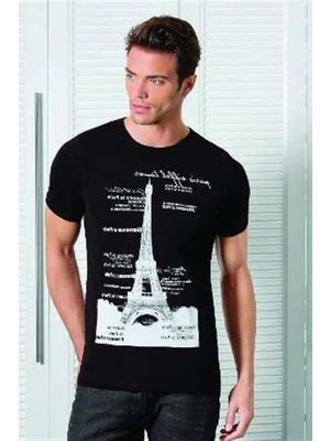 Meks Berrak Kule Baskılı Erkek T-Shirt 1043 Siyah Xl