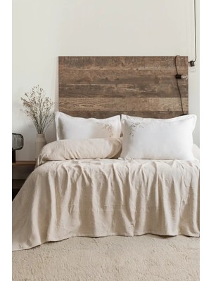 Meks Şaheser Home Collection Yatak Örtüsü Seti Çift Kişilik Derek Bej