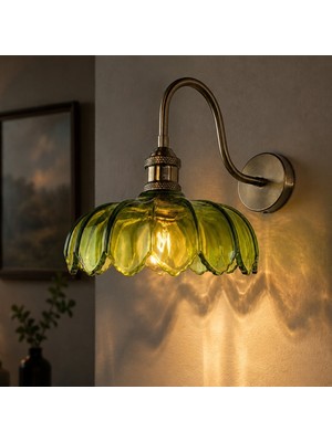 Bamyum Bloom Yeşil Cam Aplik Duvar Lambası Modern Otel Cafe Vintage Salon Yatak Odası Merdiven Retro