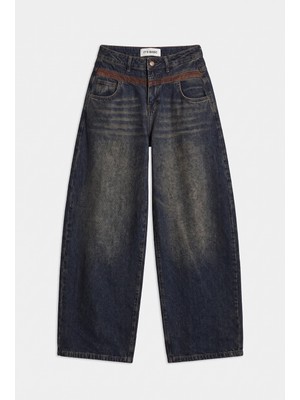 It's Basic Kadın Koyu Kot 2W6-8 Barrel Fit Bol Kesim Özel Tasarım Denim Jean