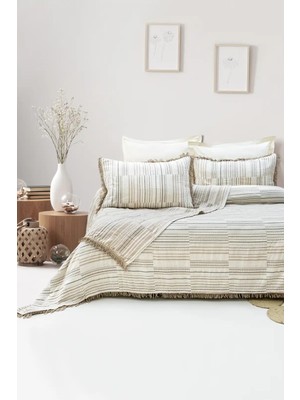 Meks Şaheser Home Collection Yatak Örtüsü Çift Kişilik Müslin Lia Bej